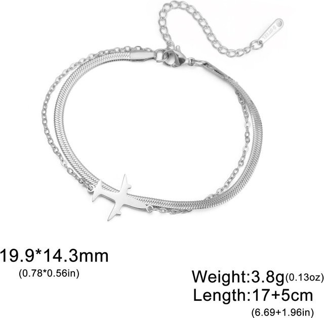 YULIN Armband, Edelstahl, Perlen, Flugzeug-Anhänger, Weiß, Damen, 17-22cm - Bild 1