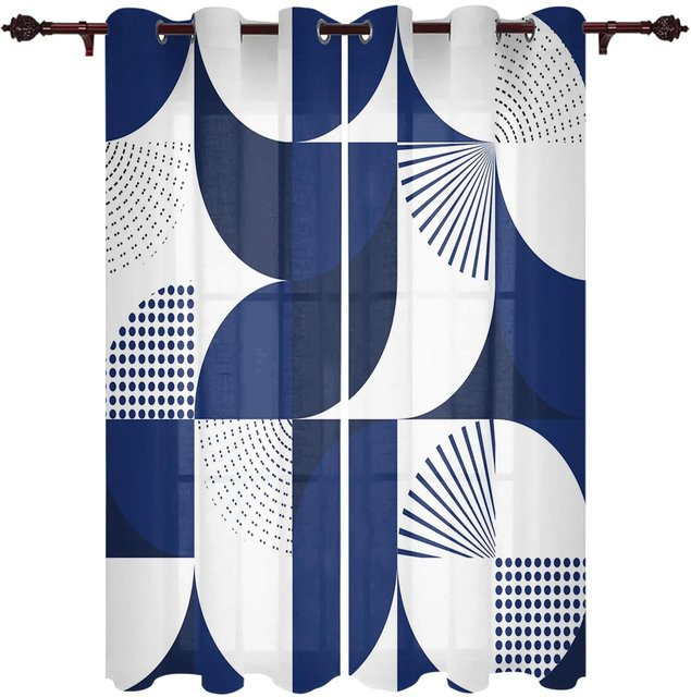 2 Stück Moderne Vorhänge mit Geometrischem Abstraktem Linienmuster in Rot Schwarz Blau, Semi-Transparent, Polyester, Breite: 100 cm, Höhe: 130 cm - Bild 1