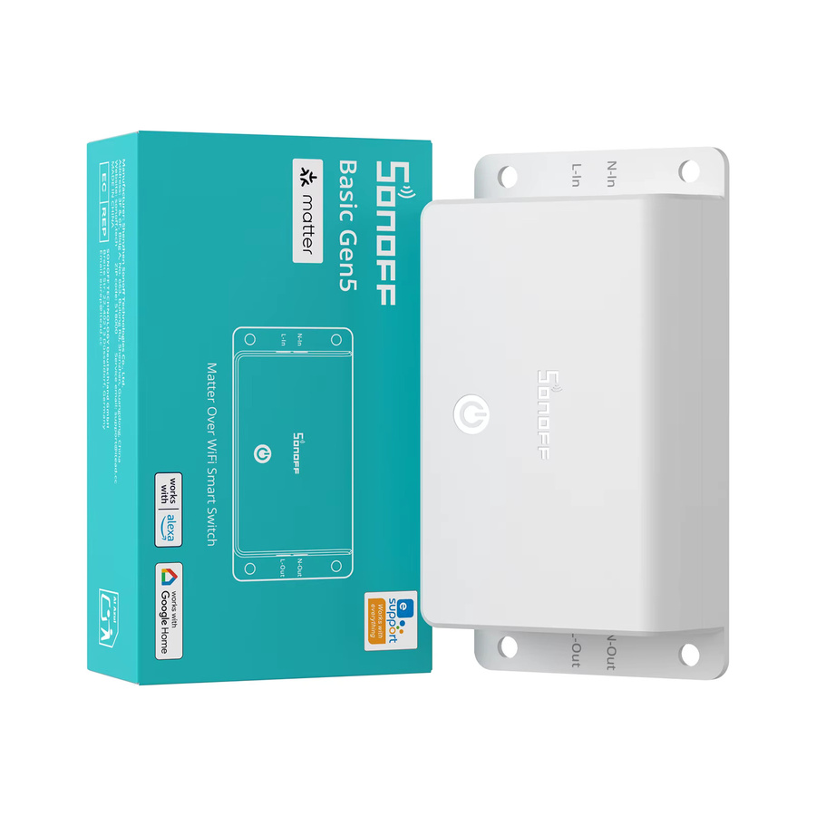 SONOFF Basic-1GS Gen5 Matter WLAN Smart Switch, DIY-Smart-Home-Modul mit Neutralleiter, kompatibel mit Apple Home, Alexa und Google Home, Weiß, 4er-Pack - Bild 1