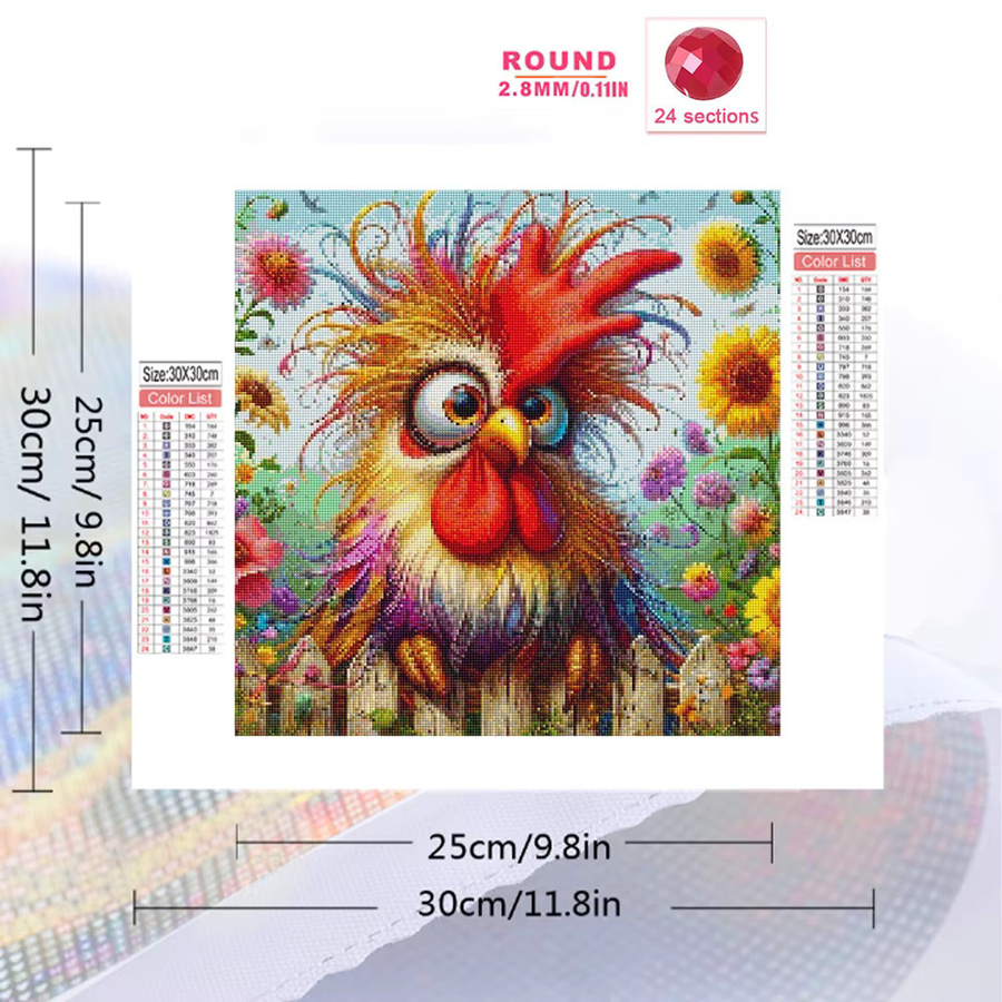 Momoart Diamantmalerei Hahn mit Blumen-Mosaik Set für Anfänger, Mehrfarbig - Bild 2