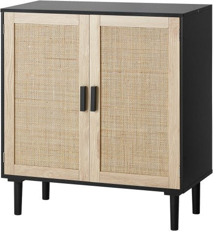 VEVOR Rattanschrank in Schwarz mit 2 magnetischen Türen und verstellbaren Regalen als Sideboard oder Buffetschrank - Bild 1
