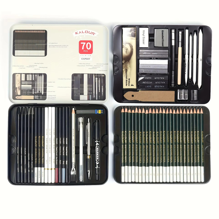 KALOUR Luxus Skizzier-Set aus Metall mit 70 Teilen für professionelle Kunst und Outdoor-Anwendungen inklusive Graphit-Bleistiften - Bild 4