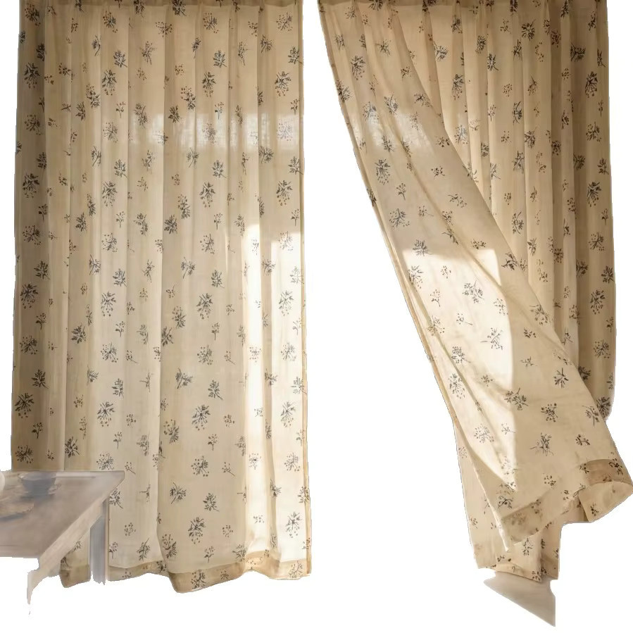 CENTURyMiG Vorhang im amerikanischen Landhausstil mit floralem Grasblumen-Druck, halbtransparent, beige, Breite: 100 cm, Höhe: 200 cm - Bild 3