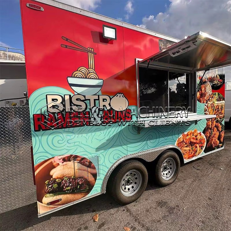 Belyoo Food Truck Anhänger aus Edelstahl mit Veranda und voll ausgestatteter Küche in Multicolour - Bild 2