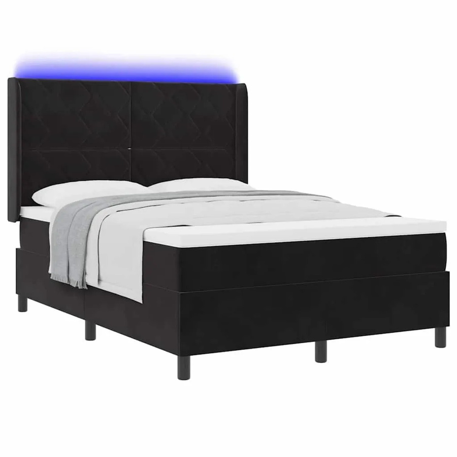 vidaXL Boxspringbett mit Matratze und LED-Unterbettbeleuchtung in Schwarz, Samt, B/T/H: 140 x 200 x 147 cm - Bild 2