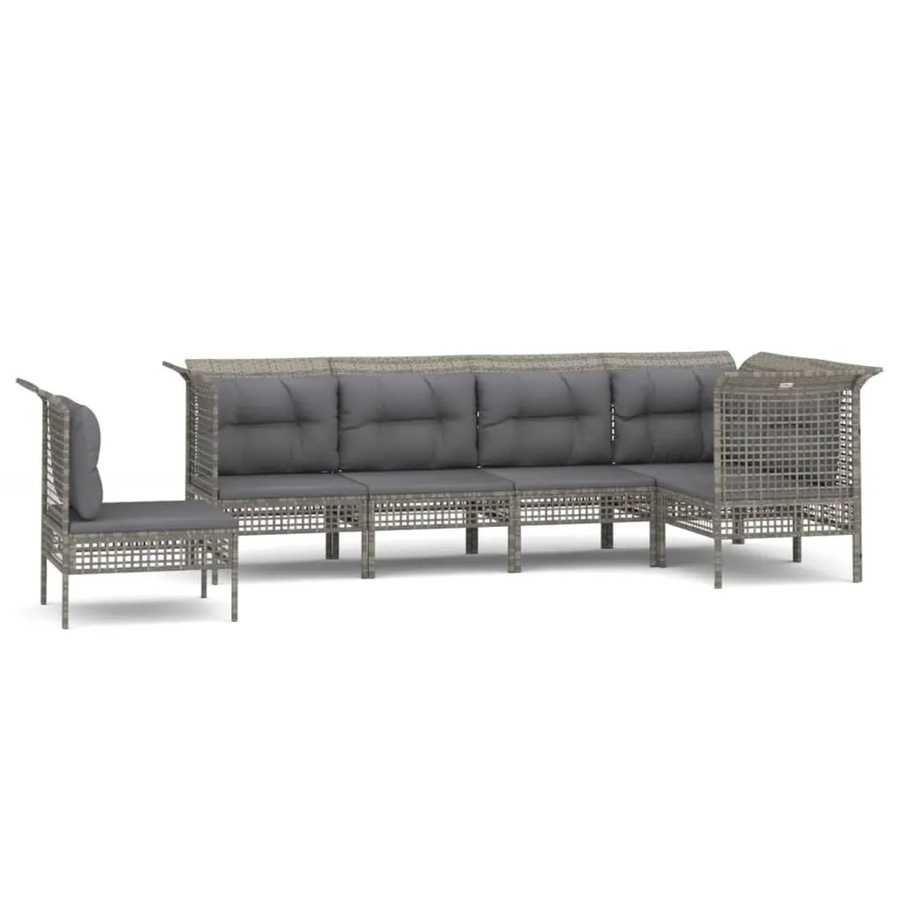 vidaXL 6-tlg Garten-Lounge-Set in Grau mit Kissen aus Poly Rattan und Metallgestell - Bild 2