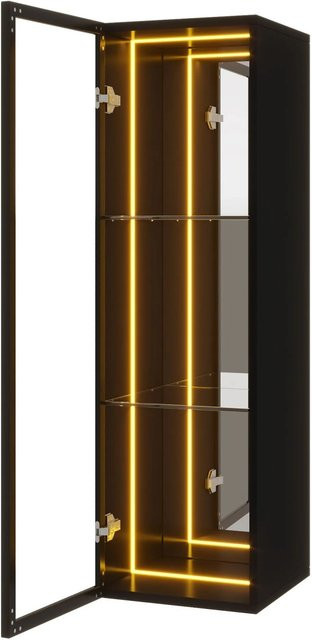 okwish Vitrine mit Aluminiumrahmen und LED-Lichtleiste in Schwarz, B/T/H: 30 x 30 x 90 cm - Bild 1