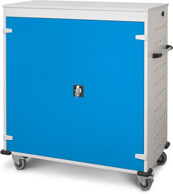 rotstahl Laptopwagen mit 30 Fächern, Korpus lichtgrau und blaue Türen, B: 92 cm, H: 131 cm - Bild 1