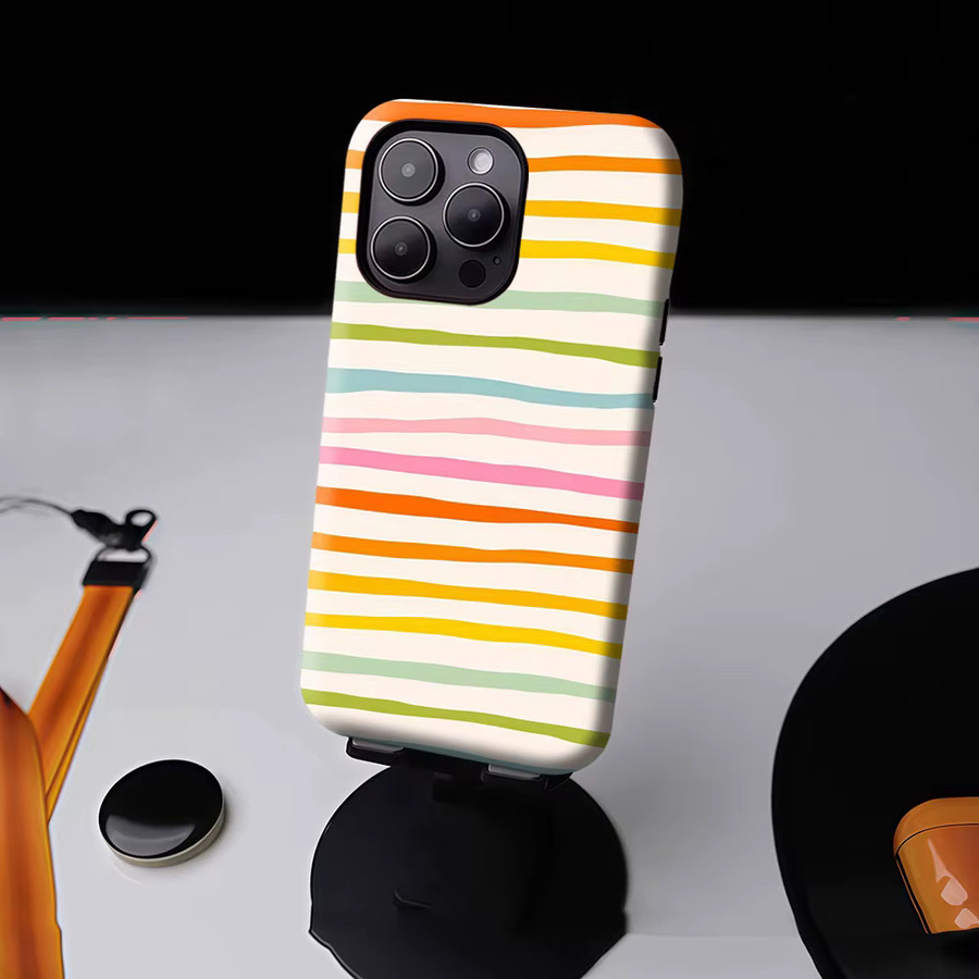 Aurbe Matte 2-in-1 MagSafe Hülle für iPhone 17 16 15 Plus Pro Max mit leuchtenden Regenbogen-Wellenstreifen in Multicolour - Bild 4