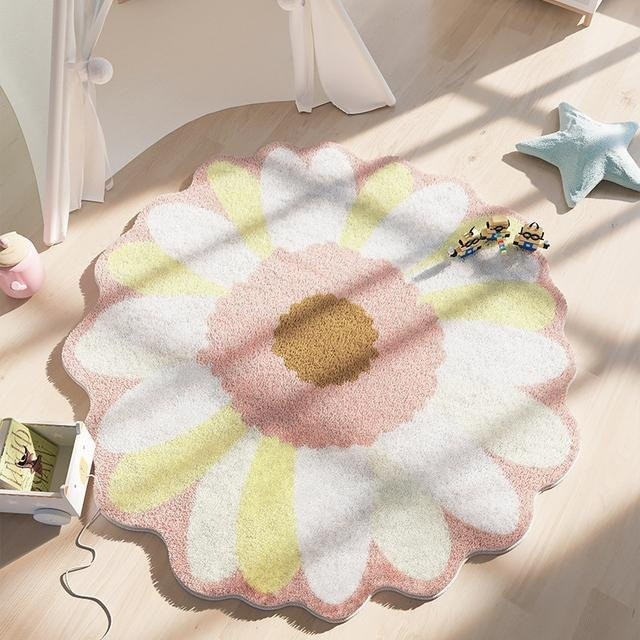 Runder Ins-Style Teppich von Yiran Furniture in Multicolour, Kaschmirimitat mit floralem Design, Durchmesser: 100 cm - Bild 1