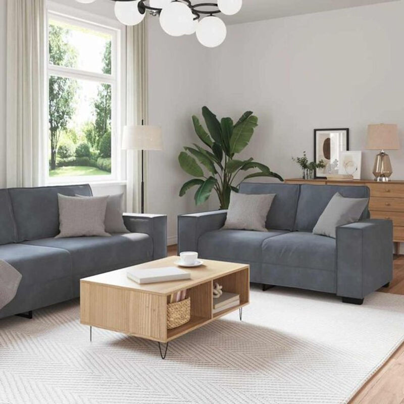3-tlg. Schlafsofa-Garnitur Vidaxl aus Samt in Anthrazit mit Metallgestell und Kissen - Bild 1