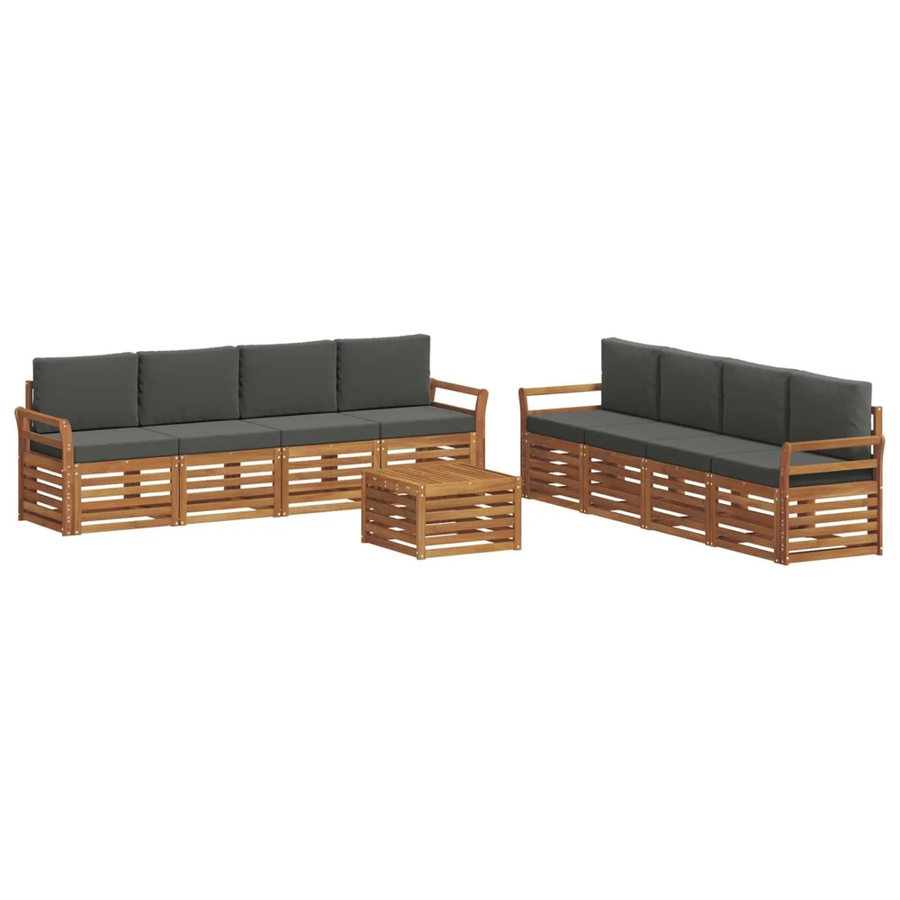vidaXL Sofagarnitur 9-teilig aus Massivholz Akazie in Natur und Anthrazit mit Tisch und Kissen im modernen Latten-Design - Bild 2