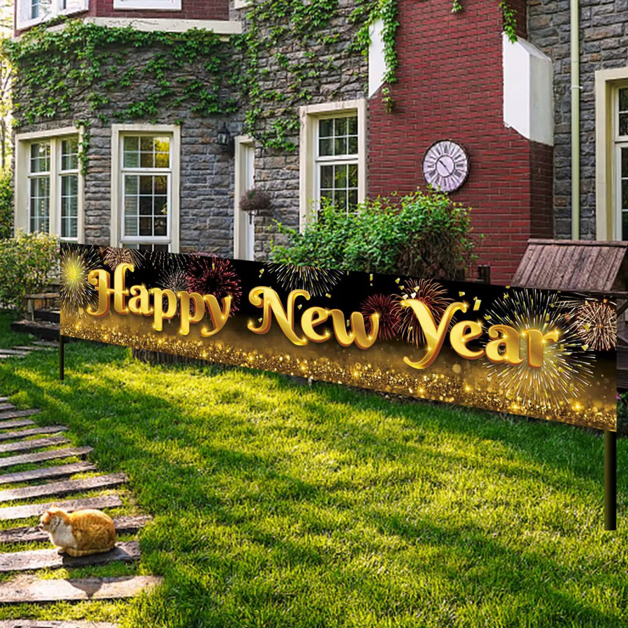 VIKAMA Neujahrsgrußbanner Jahr des Drachen 2026 als Outdoor-Gartenparty-Dekoration und Fotohintergrund aus Polyester, Mehrfarbig, B/H: 200 x 40 cm - Bild 2