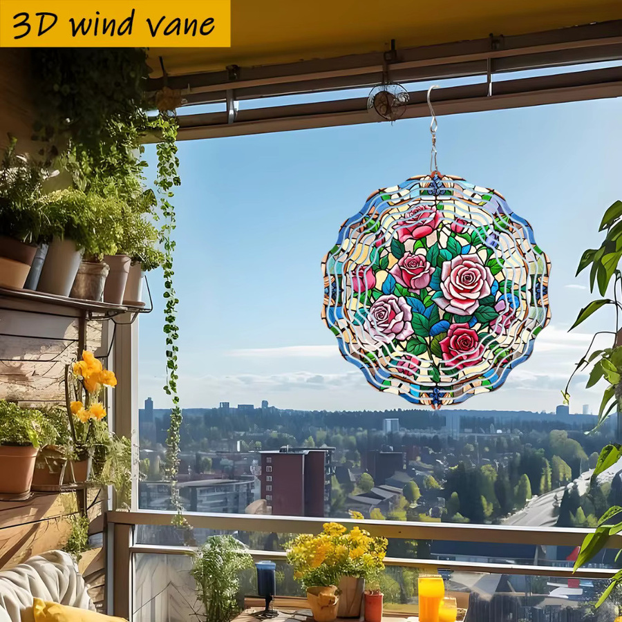 CIFBUY Glasblumen-Windspiel Rote Rose als Gartendekoration mit drehbarem Haken, Höhe: 25,5 cm - Bild 4