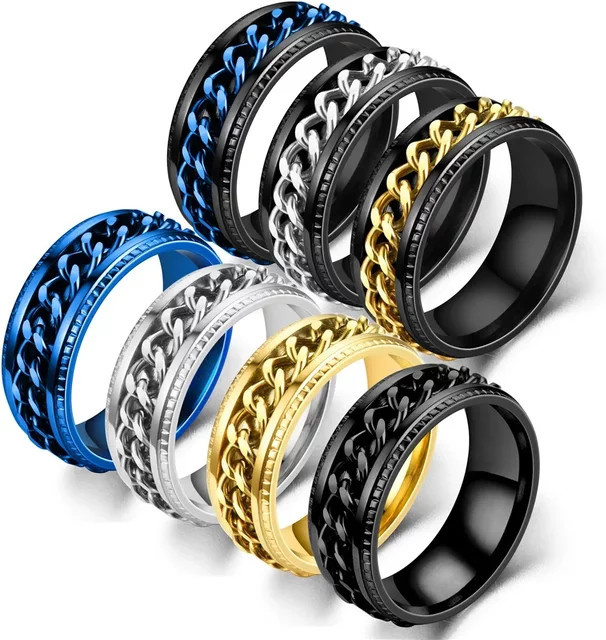 DAIPAN Ringe Edelstahl, Drehbare Kette, Unisex - Bild 1