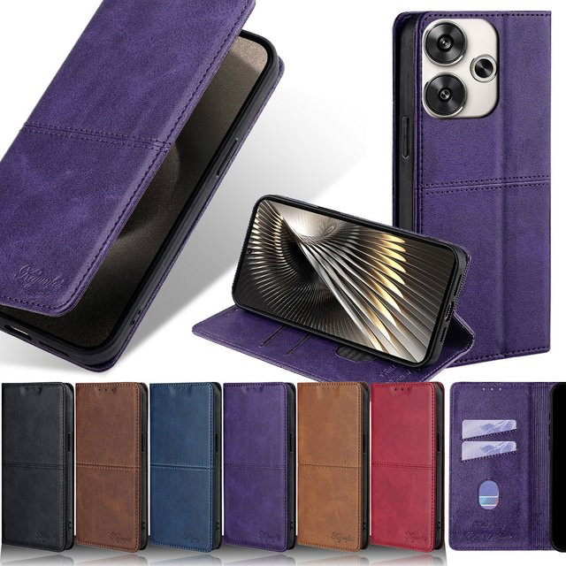 Magnetische Leder Flip Schutzhülle im Business Buch Stil für Xiaomi Redmi A3 und Redmi Turbo 3 in Lila - Bild 1