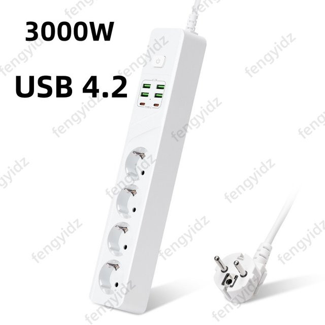 Fengyidz Steckdosenleiste mit 4 EU-Steckdosen, 4 USB-C-Anschlüssen und Überlastschutz in Schwarz oder Weiß - Bild 1