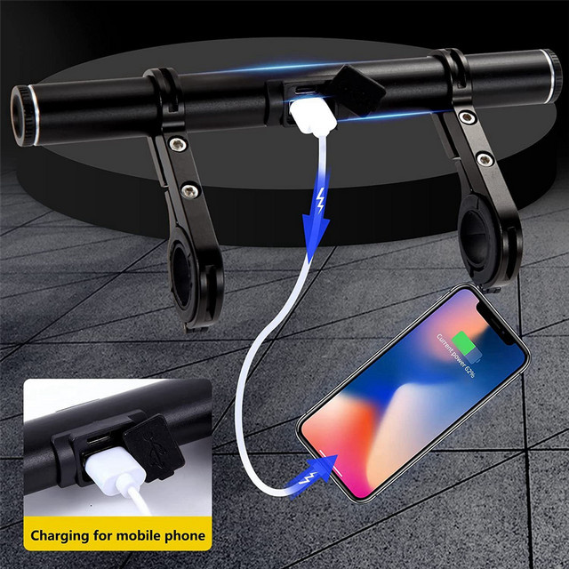 Fahrrad Lenker Extender mit USB-C Anschluss und Halterung für Tacho oder GPS in Schwarz - Bild 1