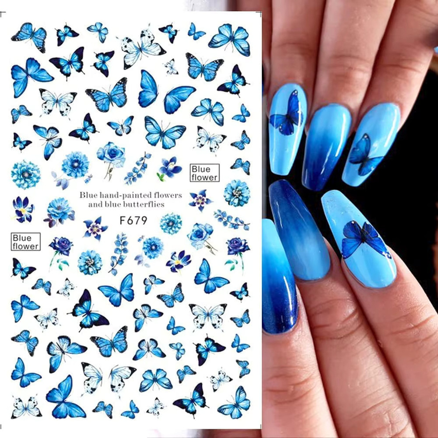 Nagelaufkleber Schmetterlingsmotiv, Vintage-Blumen, 3D-geprägt - Bild 2