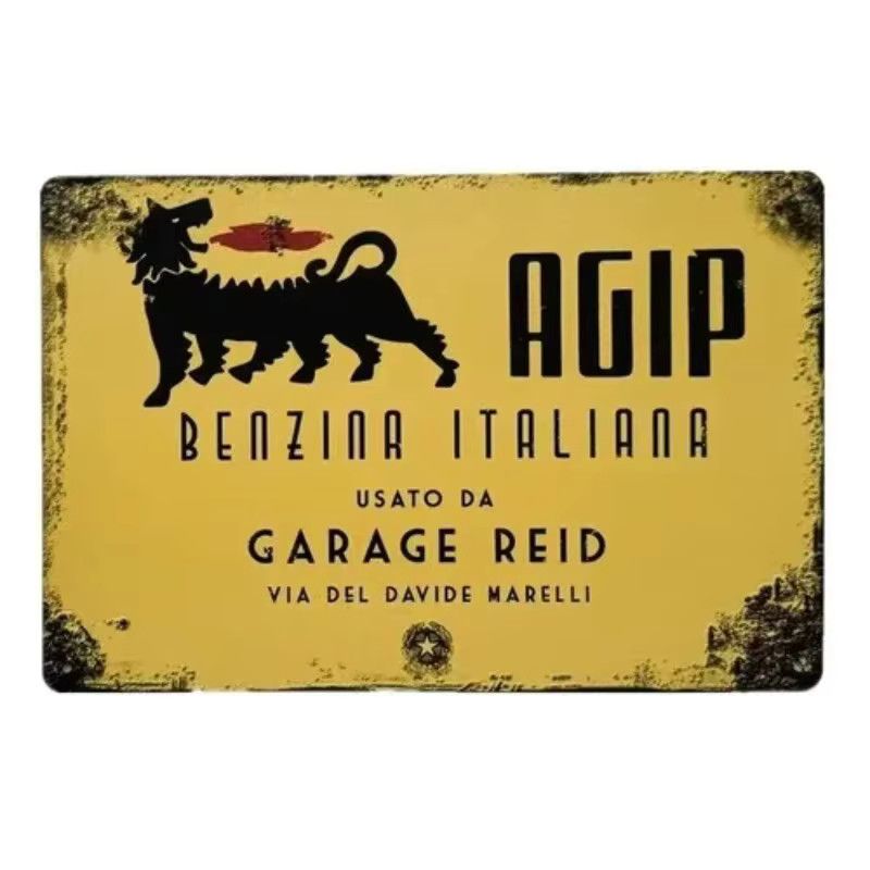 AGIP Metallschild im Vintage-Stil Benzina Italiana in Gelb zur Dekoration für deine Männerhöhle - Bild 2