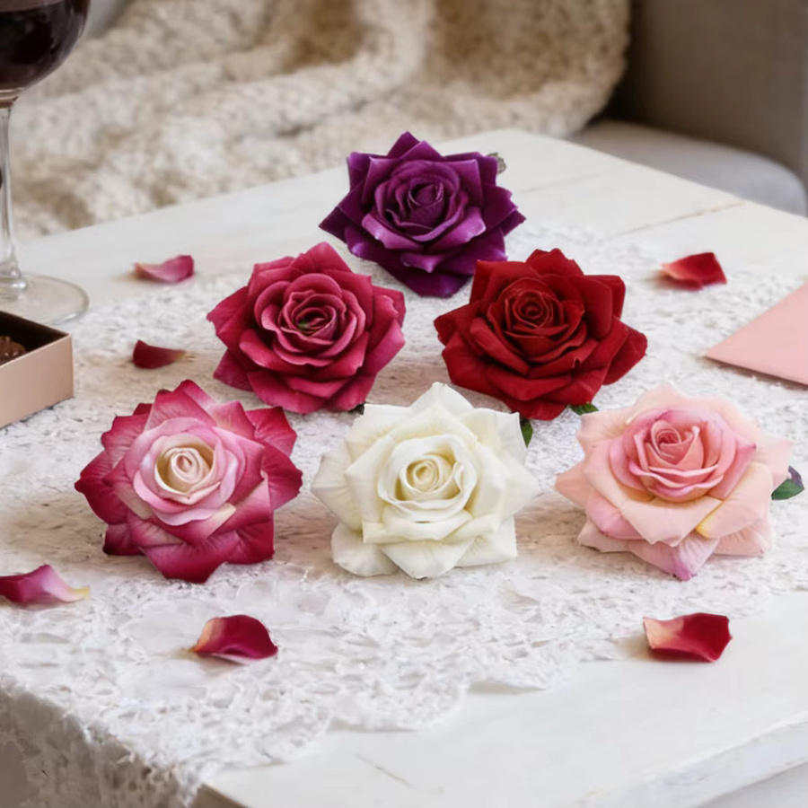 Künstliche Seidenrosen Köpfe für DIY Dekoration, Valentinstag und Hochzeit, 5 oder 10 Stück, Farben: Rot und Mehrfarbig - Bild 2