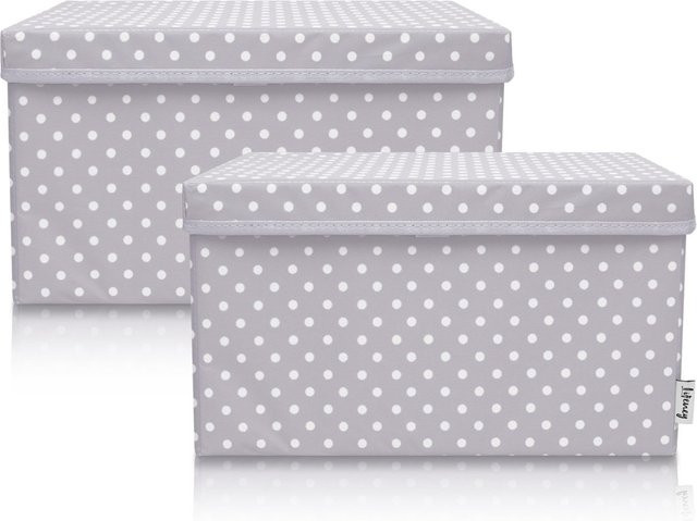 Lifeney Aufbewahrungsbox 2er-Set mit Deckel aus Stoff, Punkte, Hellgrau, B/T/H: 25 x 37 x 21 cm - Bild 1