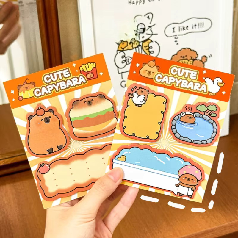 Kawaii Briefpapier-Set mit Capybara und Herz-Motiven, Notizblock und Aufkleber in Mehrfarbig - Bild 2