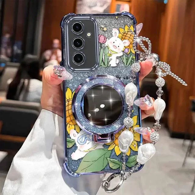 Happy Rabbit Handyhülle mit Lanyard für Samsung Galaxy S24 Ultra S25 FE S21 S20 und weitere Modelle in Purple Multicolour - Bild 1