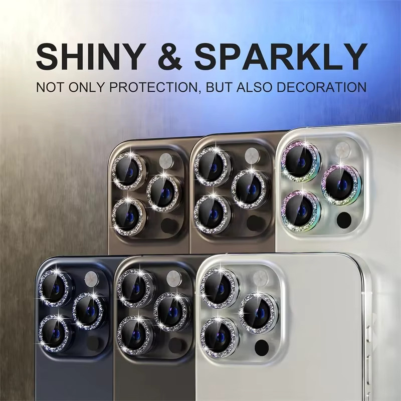 Diamant Metall Kameraobjektivschutz für iPhone 11 12 13 14 15 Pro Max Mini und Plus in Silber und Purple - Bild 6