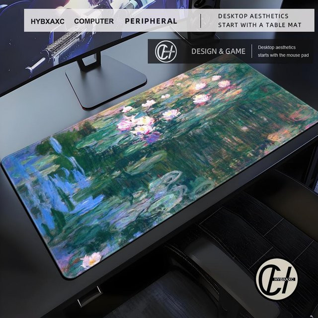 HYBXAXC Gaming Mauspad XL Monet Ölgemälde Maus Motiv in Schwarz und Multicolour aus Naturkautschuk - Bild 1
