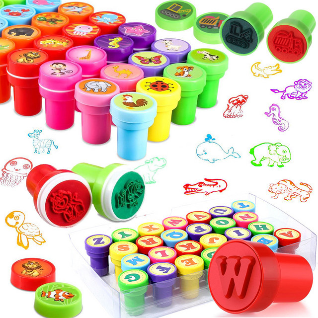 XJM Cartoon Stempel Set mit niedlichen Tieren, Gemüse und Früchten für Basteln und Tagebuch in 5 oder 10 Stück - Bild 1