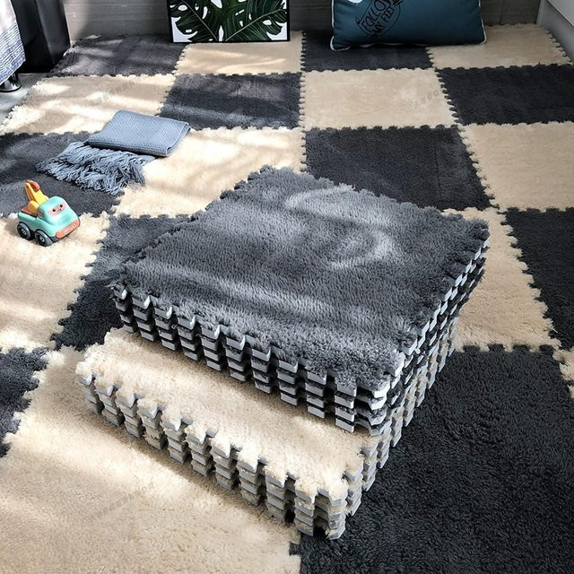 DHDH 10er Set Plüsch-Babyspielmatte aus EVA-Schaum in Weiß, Puzzle-Teppich für das Kinderzimmer, B/B/H: 30 x 30 x 30 cm - Bild 1