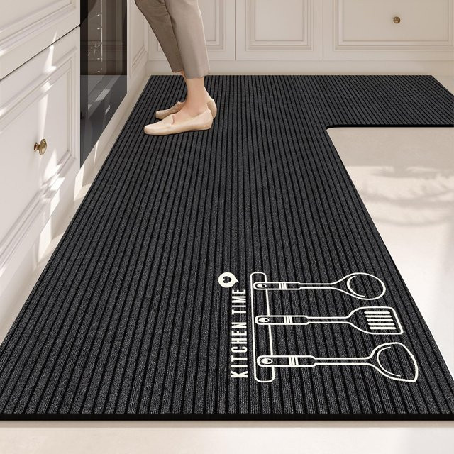L-förmige Küchenbodenmatte von Yiran Furniture in Grau, schmutzabweisend und rutschfest aus Diatomeenerde, B/T/H: 120 x 80 x 45 cm - Bild 1