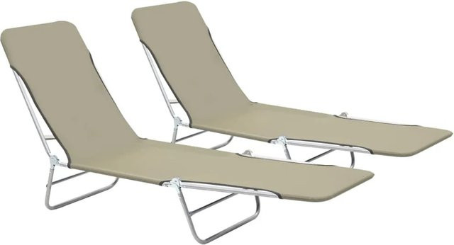 vidaXL Set 2 Klappliegen aus pulverbeschichtetem Stahl und 600D Oxford-Gewebe in Beige mit verstellbarer Kopfstütze - Bild 1