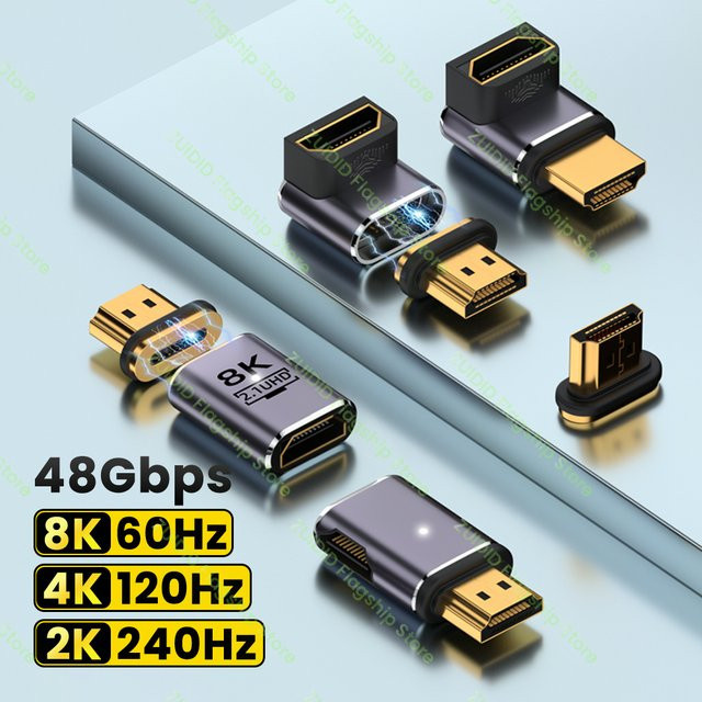 OUIO Magnetischer HDMI 2.1 Adapter mit Ellenbogen Stecker auf Buchse für 8K/60Hz und 4K/120Hz High Speed 48Gbps eARC Unterstützung - Bild 1