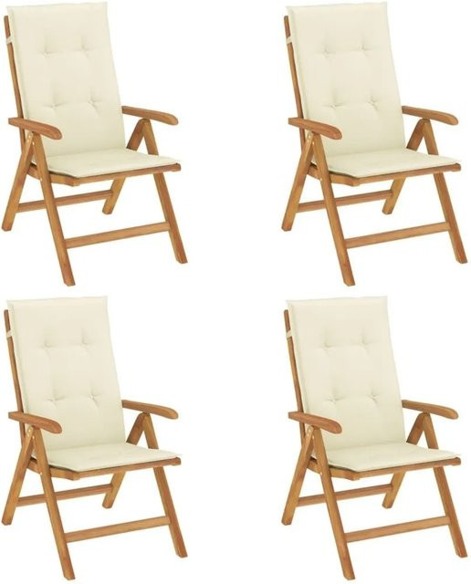 vidaXL Gartenstuhl-Set aus Teakholz mit Kissen, 4 Stück, Farbe Creme/Beige - Bild 1
