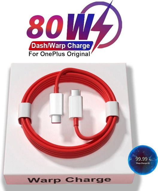 OnePlus USB-C auf USB-C Schnellladekabel für SuperVOOC und Warp Dash Ladung, 80W, Rot - Bild 1