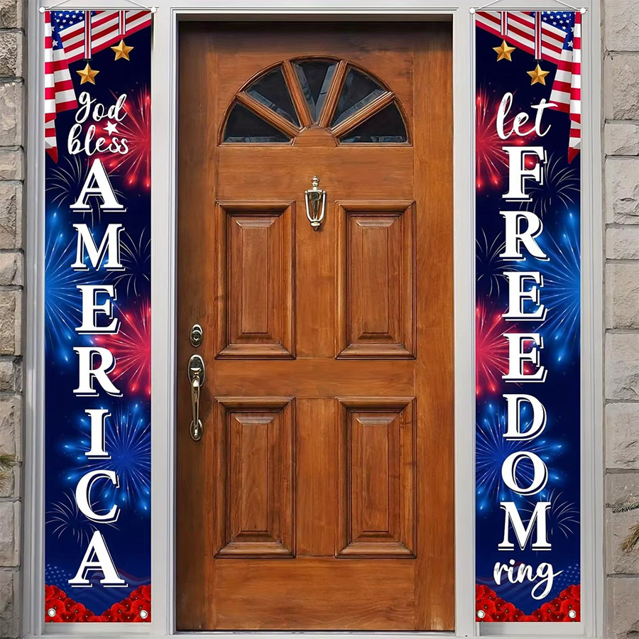OURFETE Türbanner zum Unabhängigkeitstag God Bless America & Let Freedom Ring, Mehrfarbig, B: 30 cm, H: 180 cm - Bild 2