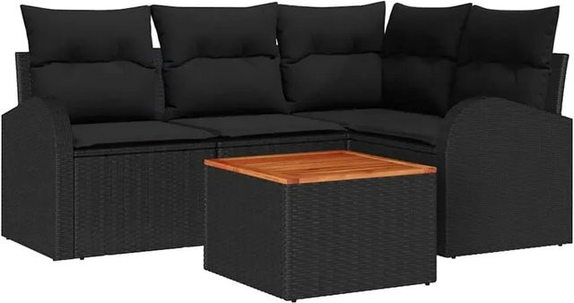 vidaXL Garten-Sofa-Set 5-teilig aus Polyrattan in Schwarz mit L-Form und Polsterkissen - Bild 1
