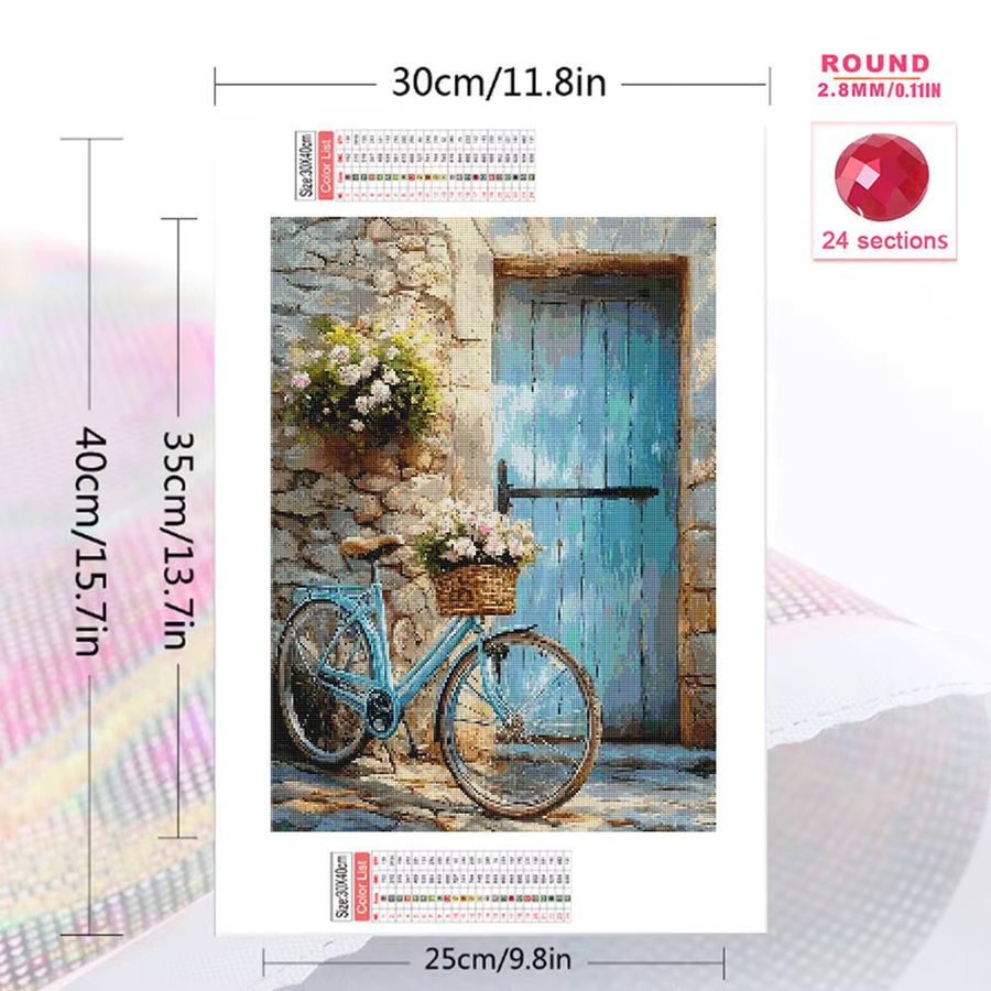 YUTTEE 5D DIY Diamantstickerei Set mit Fahrrad Muster für Erwachsene und Anfänger als Mosaik Landschaft Handwerk mit runden Steinen - Bild 2