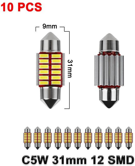10 Stück Yiran toy 1 C5W Soffitte LED Birnen mit CANBUS 12V, 7000K Cool White, für Auto Innenraum, Leseleuchten und Kennzeichen, Farbe: Weiß/Grau - Bild 1