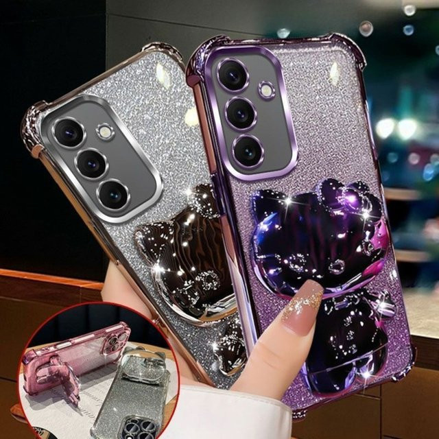 Hello Kitty Glitzer-Spiegel Handyhülle mit Ständer für Samsung Galaxy A-Serie in Schwarz - Bild 1