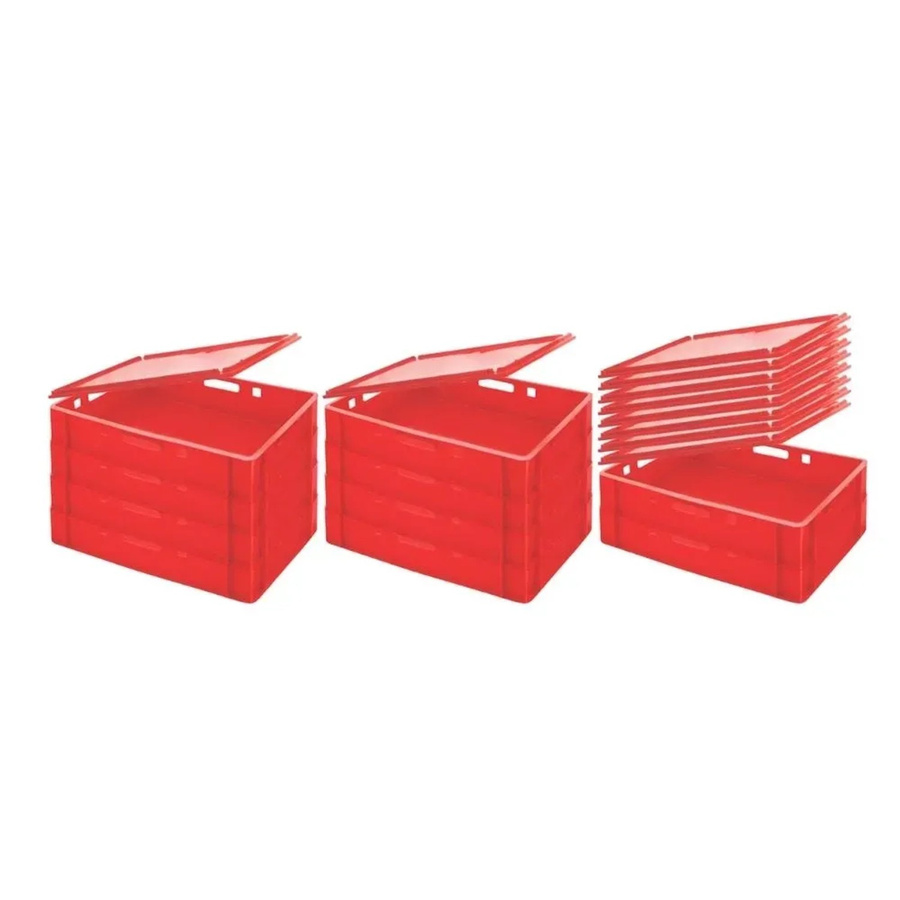CHEFGASTRO SparSet 10 Eurobehälter Fleischerkasten E1 mit Auflagedeckel, Rot, H x B x T: 12,5 x 40 x 60 cm, 25 Liter - Bild 2