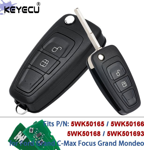KEYECU Remote Key Fob 434 MHz FSK 4D63 Chip mit 2 Tasten für Ford Grand C-Max S-Max Focus Grand Mondeo Ranger, Schwarz, 5WK50166 AB39-15K601-DA - Bild 1