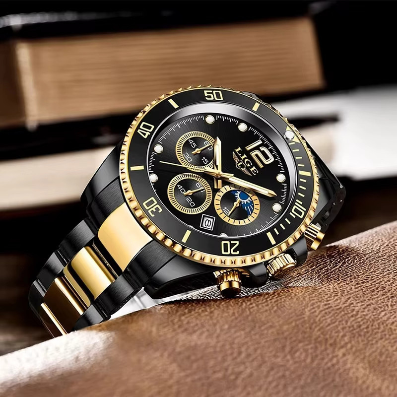 LIGE Armbanduhr Quarz, Edelstahl, Schwarz, Herren - Bild 3