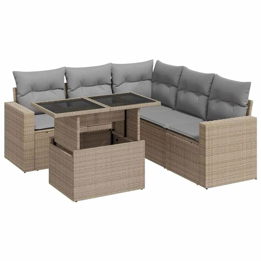 vidaXL 6-teilige Garten-Sofagarnitur in L-Form aus Poly-Rattan mit Kissen in Beige-Grau - Bild 2
