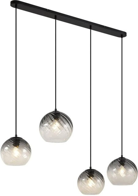 QAZQA Art Deco Hängelampe Bao in Schwarz mit rechteckigem Rauchglas, 4-flammig - Bild 1