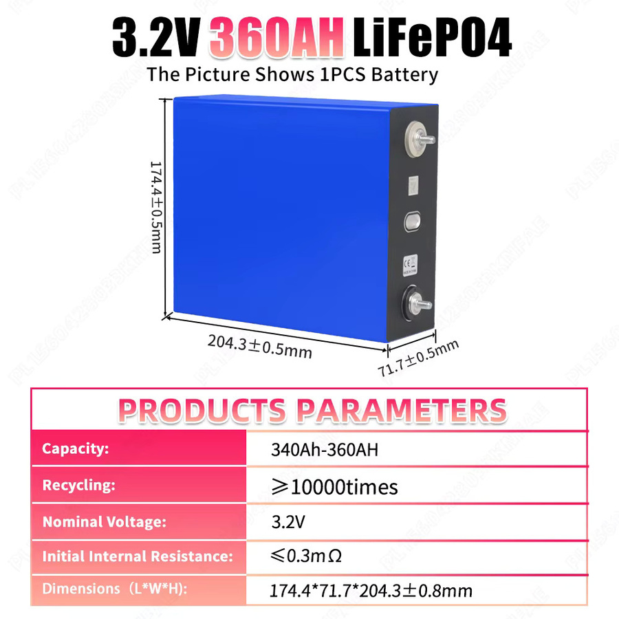 PWOD LiFePO4 Lithium-Eisenphosphat-Zelle Grade A 3.2V 360Ah für Solarbatteriepacks und Heimenergiespeicher - Bild 2