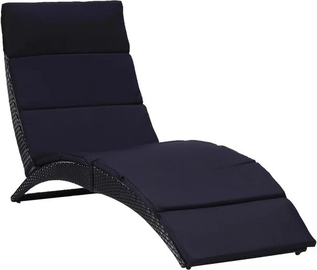 vidaXL Sonnenliege aus Poly Rattan mit Auflage in Schwarz und Grau, B/T/H: 162 x 64 x 86 cm - Bild 1