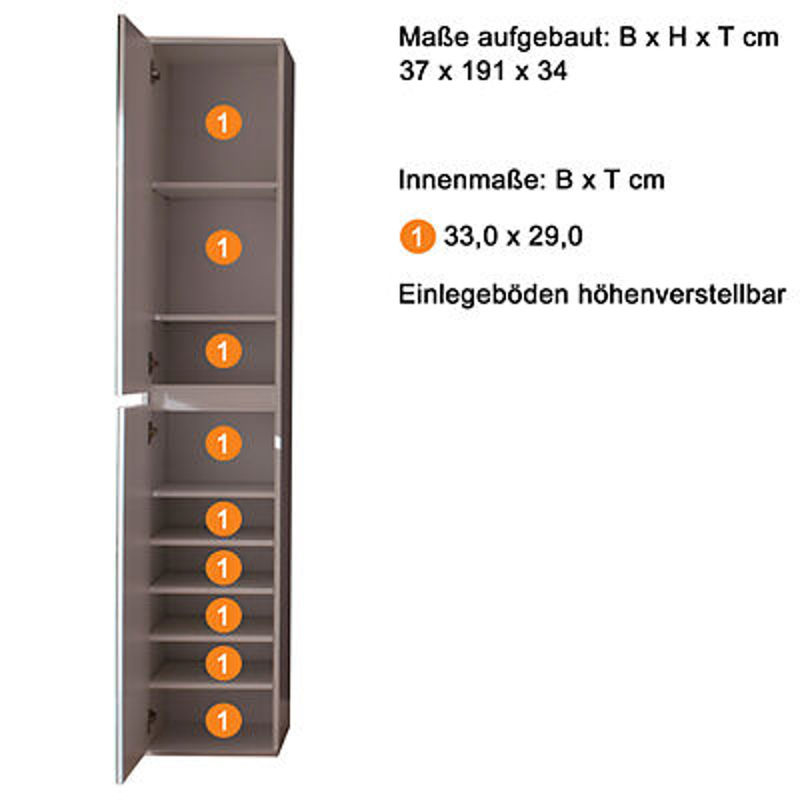 Trendteam Garderobenschrank Mirror in Weiß mit Spiegeltür, B/H/T: 37 x 191 x 34 cm - Bild 3
